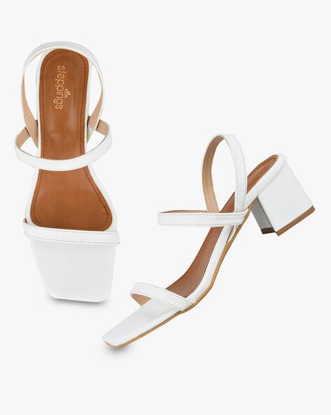 white strappy block heel sandals