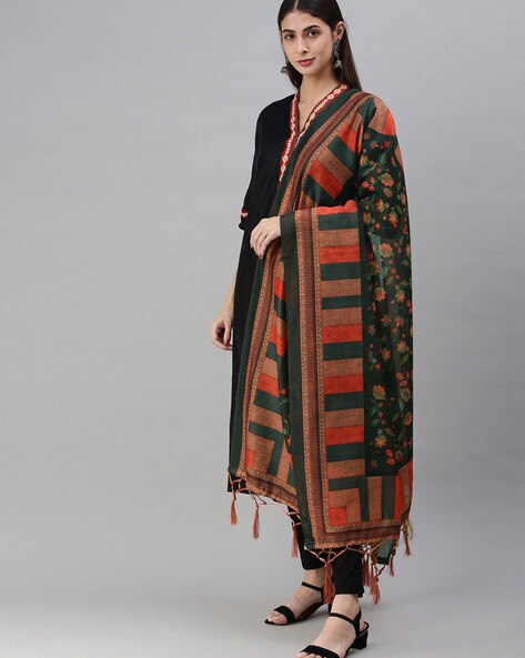 Floral Print Dupatta with Fringes Price in India