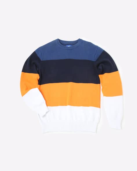 Block Striped Round-Neck Pullover