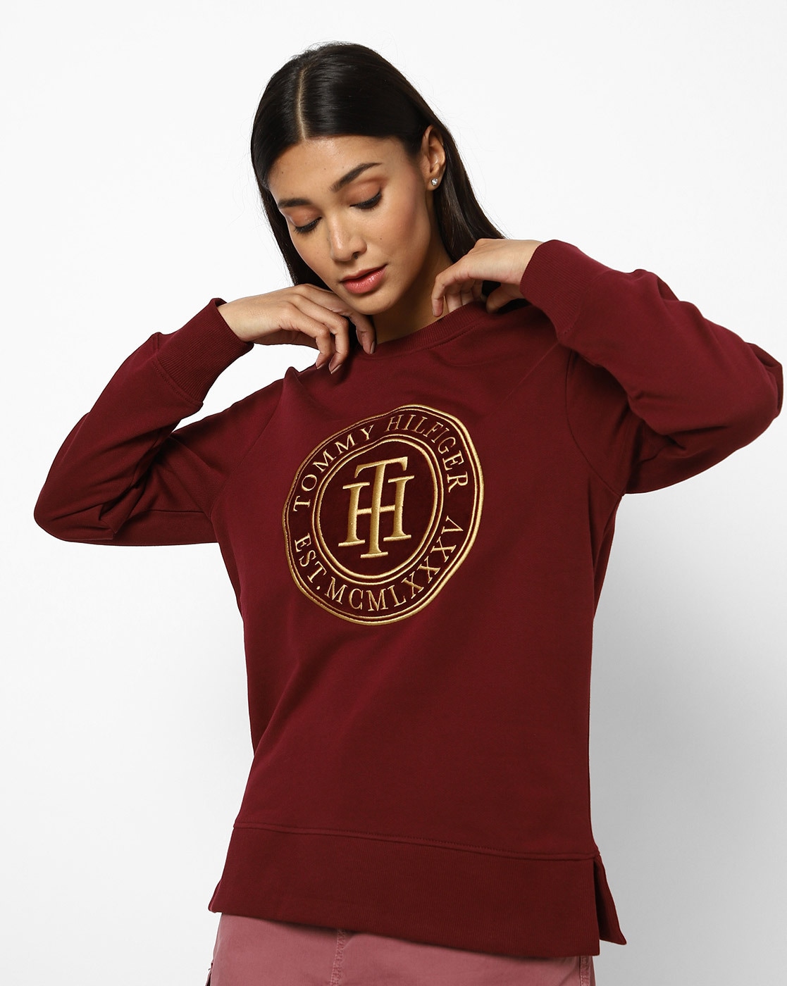 tommy hilfiger burgundy sweatshirt