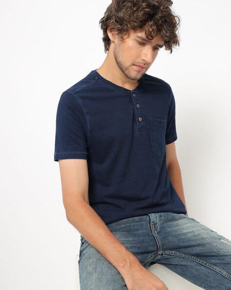 navy blue henley t shirt
