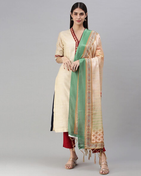 Floral Dupatta with Contrast Border Price in India