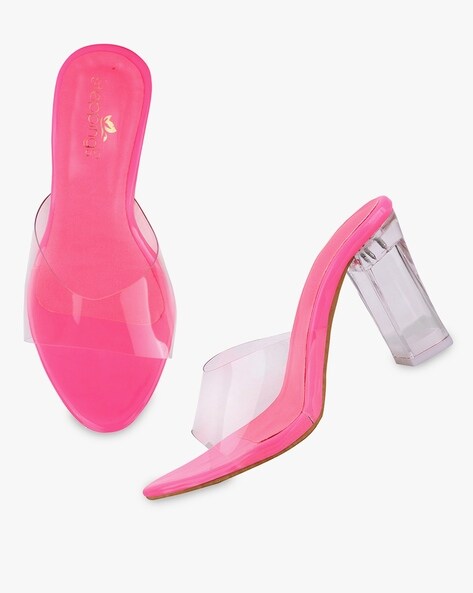 pink chunky heel sandals