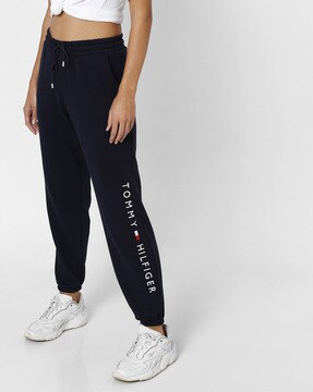 Hollister large iconic logo cuffed jogger in navy, ASOS