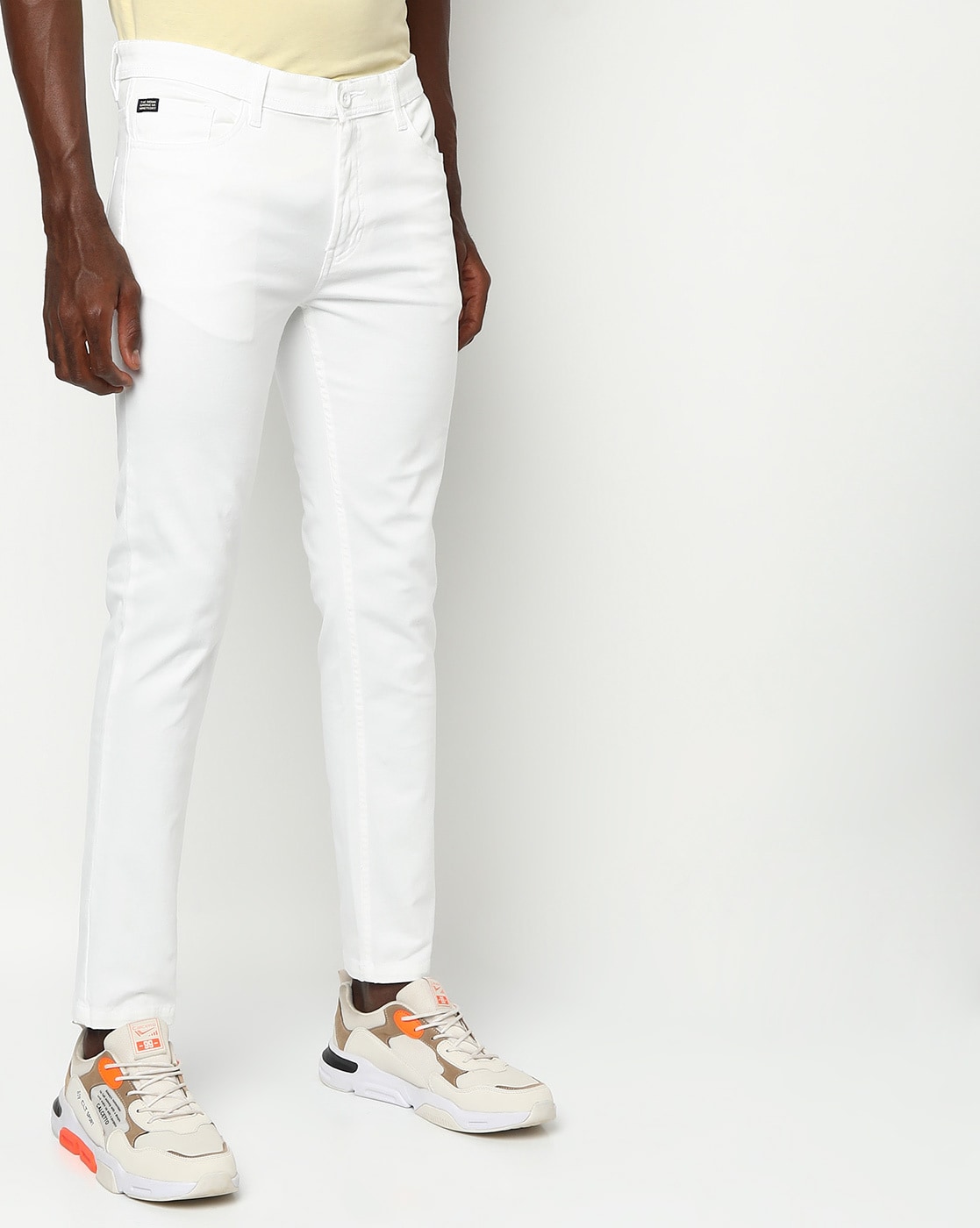 Buy Cottinfab Women White Solid midRiseStraight fit Cigarette Trousers  at Amazonin