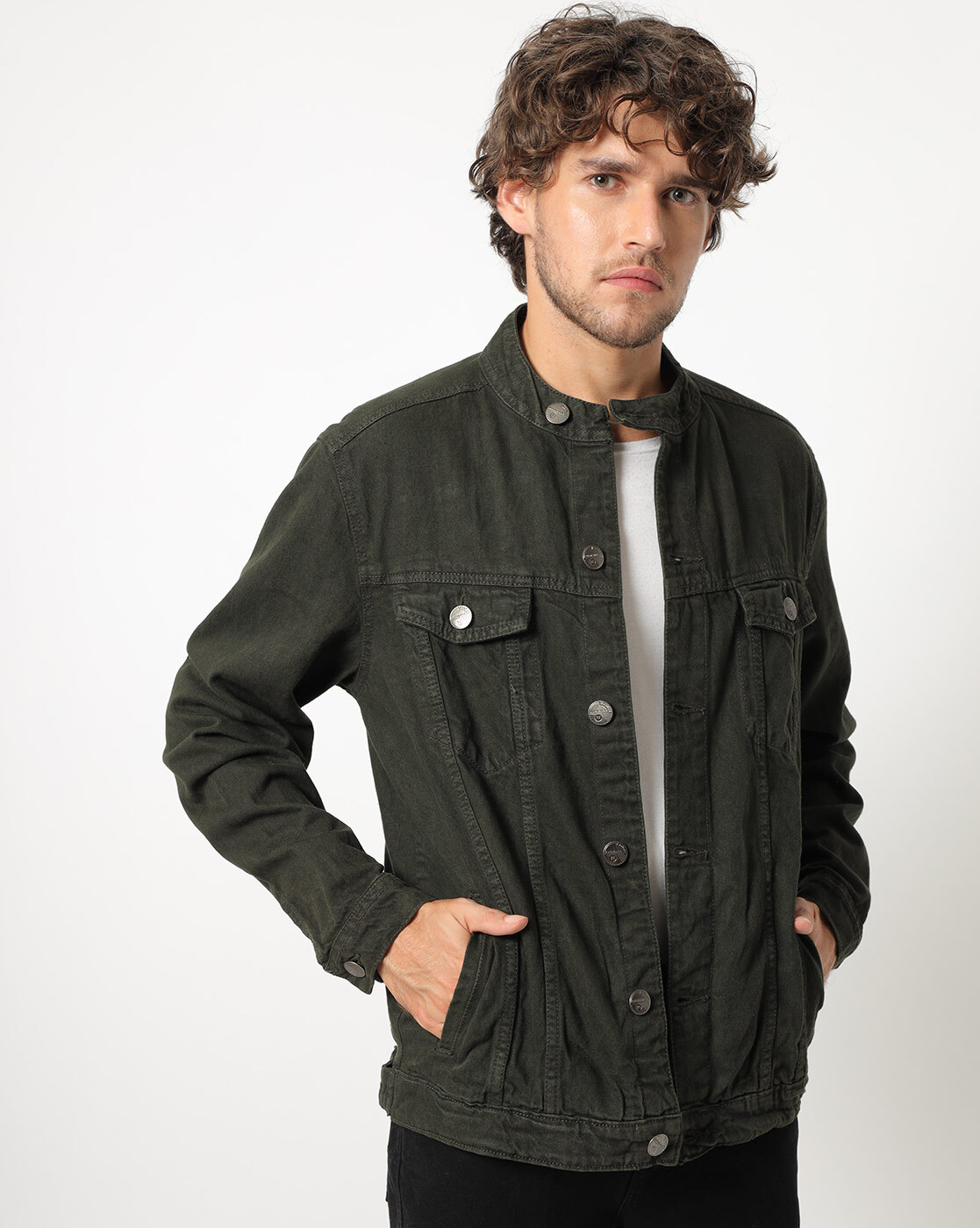 Buy HIGHLANDER Men Green Solid Denim Jacket - Jackets for Men 13137110 |  Myntra