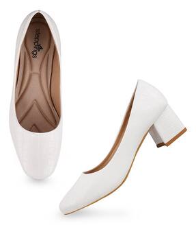 white pointed block heels