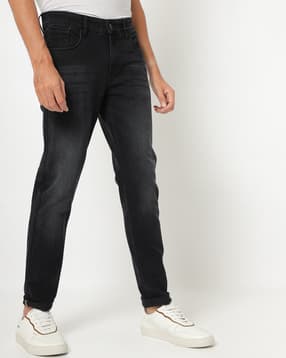 Washed Skinny Fit Jeans with Whiskers