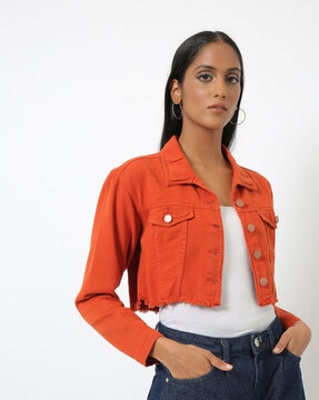 Cropped denim 2024 jacket orange