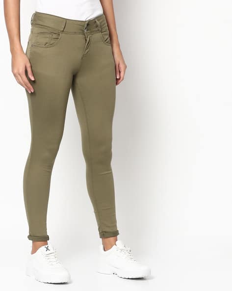 Kraus Jeans Khaki Treggings Women Mid-Rise Skinny Jeans