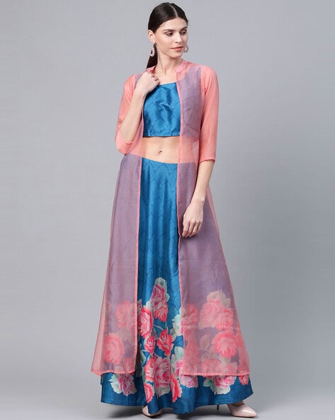 Black and green colour Lehenga with long shrug | Stylish party dresses,  Blue blouse designs, Designer kurti patterns