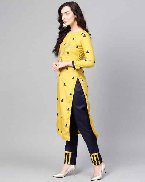 yellow and navy blue combination dress