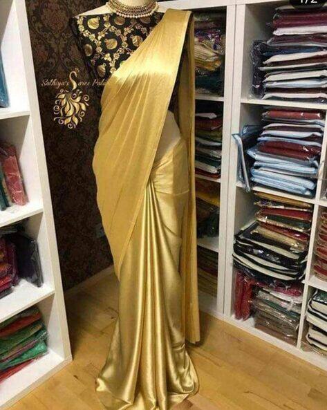 plain gold saree with blouse