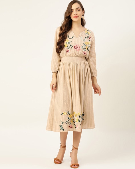 Beige 2025 embroidered dress