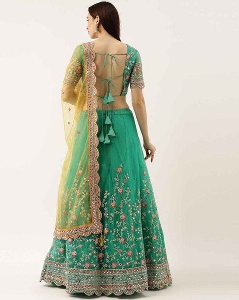 Sea Green and Silver Semi stitched Lehenga and Unstitched Blouse With  Dupatta - ShopGarb - 3762942