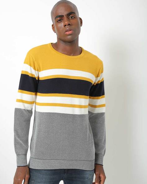 Mens yellow and 2024 black striped sweater