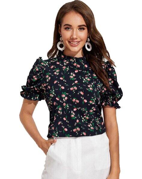 Floral Print Puff Sleeves Top