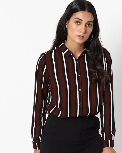 burgundy striped shirt womens