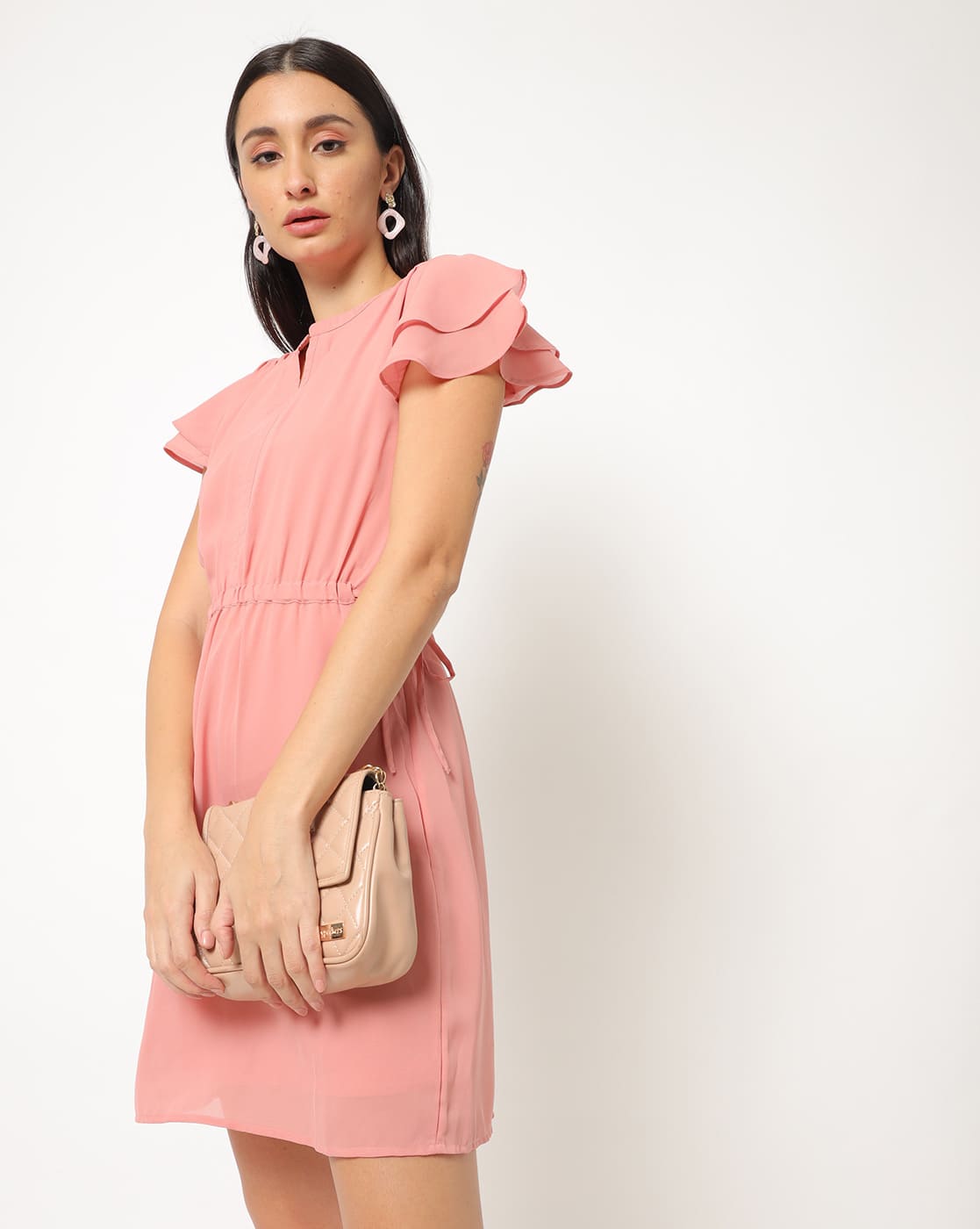 peach ruffle dress