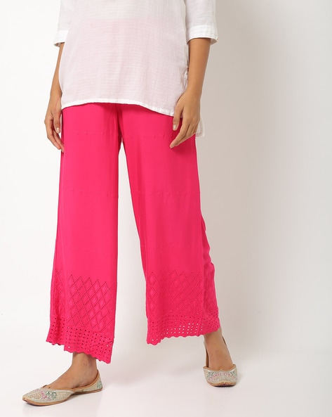 Schiffli Embroidered Palazzo with Semi-Elasticated Waistband Price in India
