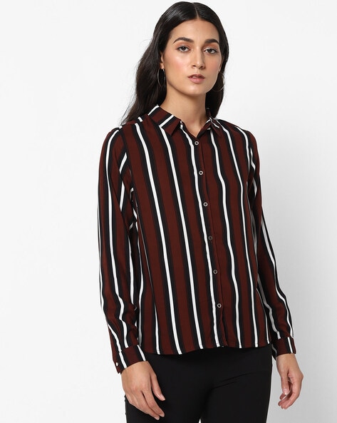 Burgundy striped 2024 shirt womens