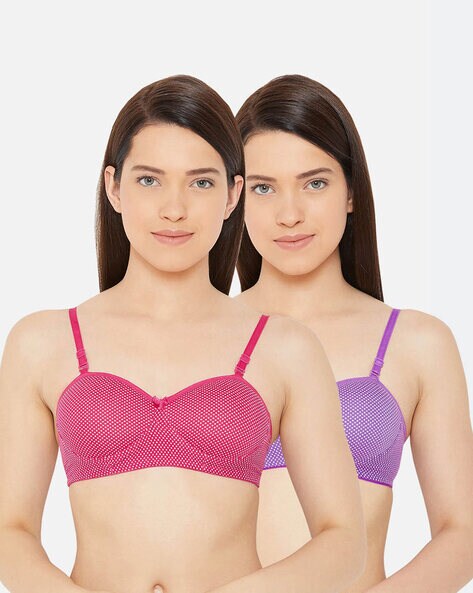 Buy Lady Lyka Women Blue And Fuschia Pack Of 2 T Shirt Bras HAPPY