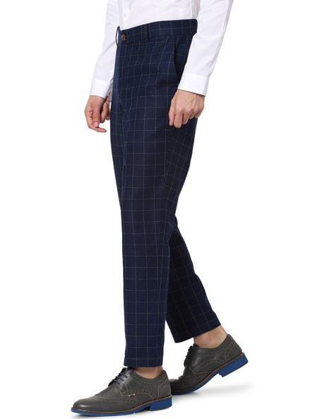 Buy Jack  Jones Men Navy Blue  White Slim Fit Checked Formal Trousers   Trousers for Men 10368449  Myntra