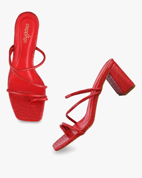 Red color hot sale block heels