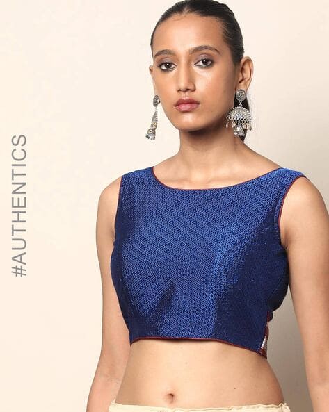 Printed Sleeveless Padded Khun Back-Open Blouse