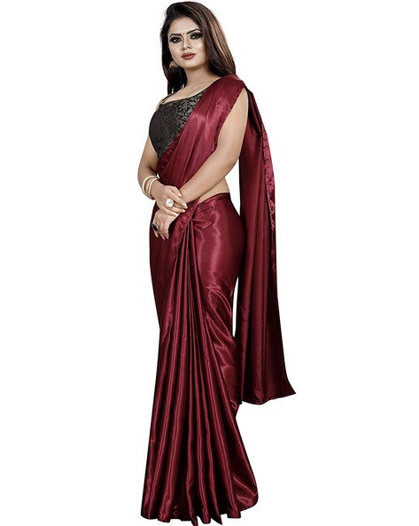 Maroon and Silver color silk sarees with plain with lines design  -SILK0001571