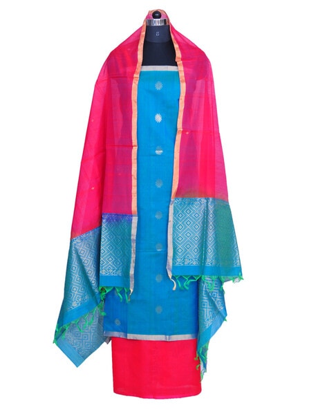 Woven Unstitched Dress Material with Brocade Dupatta Price in India