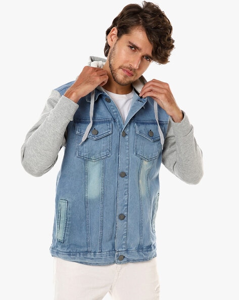 Buy Nuon by Westside Blue Hooded Slim Fit Denim Jacket for Men Online   Tata CLiQ