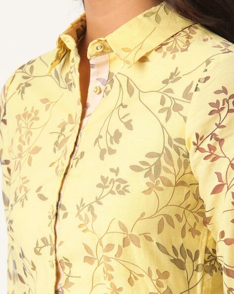 Floral Print A-line Kurta with Front Slit