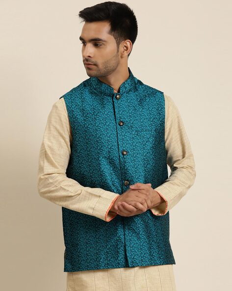 Buy Blue Cotton Silk Digital Print Floral Patterns Noor Nehru Jacket For  Men by Ankit V Kapoor Online at Aza Fashions.