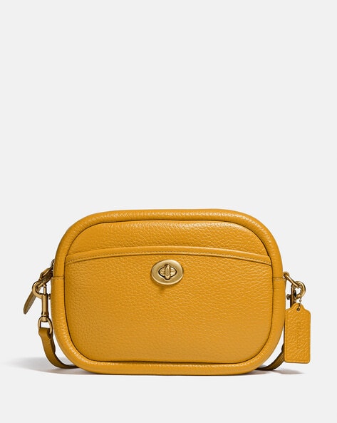 NEW Coach Purse F31466 Mustard Yellow Leather Grain Purse Handbag | eBay