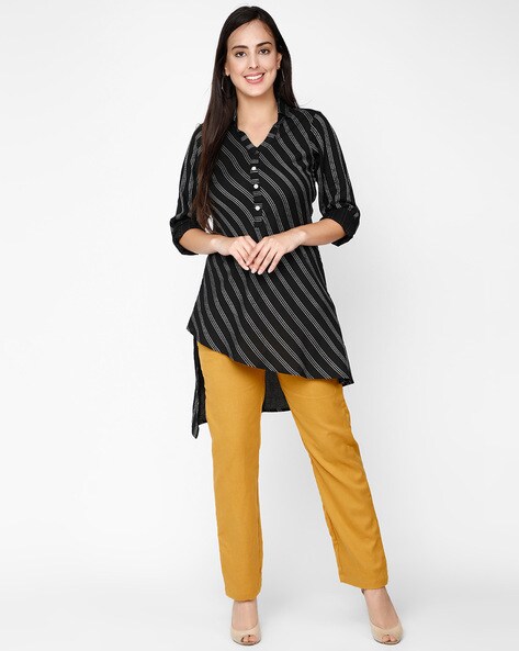 Polka Dot Shirt and Yellow Pants - Black Dress Inspiration