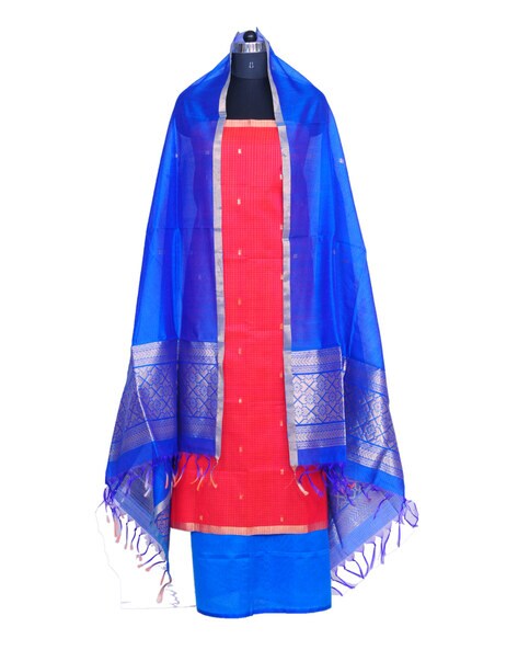 Chanderi Silk Unstitched Dress Material with Zari Dupatta Price in India