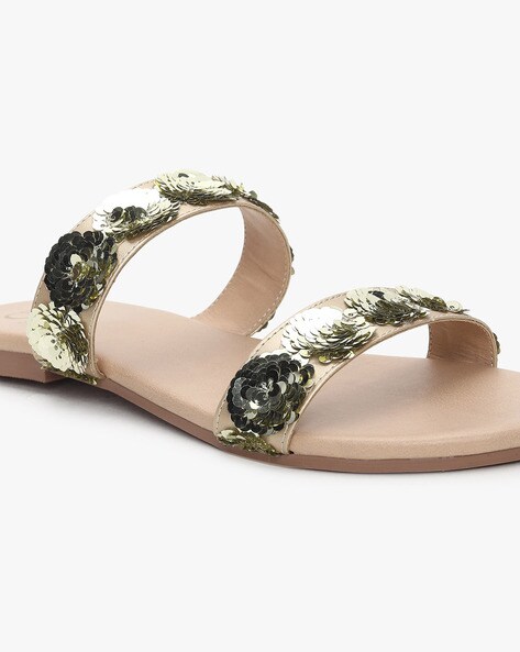 Gold sequin flat on sale sandals