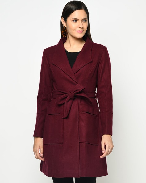 Maroon wrap cheap coat