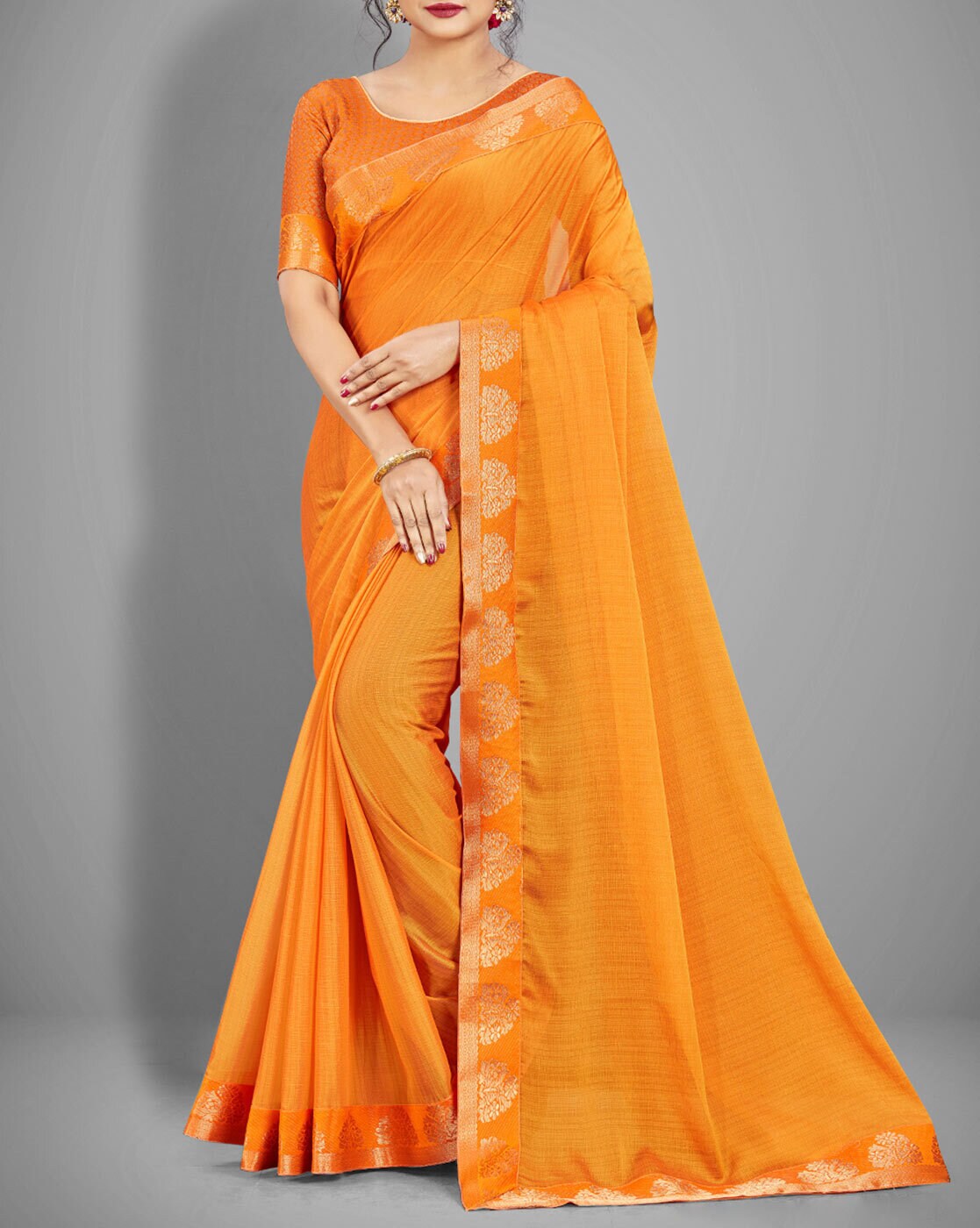 Buy online Orange Silk Blend Banarasi Saree With Blouse from ethnic wear  for Women by House Of Begum for ₹4199 at 40% off | 2024 Limeroad.com