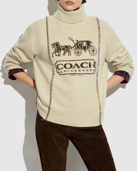 Buy Coach Woven Turtle-Neck Pullover | Beige Color Women | AJIO LUXE