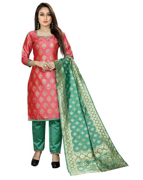 Woven Unstitched Dress Material with Dupatta Price in India