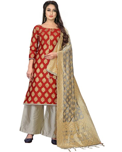 Woven Banarasi Unstitched Dress Material with Dupatta Price in India
