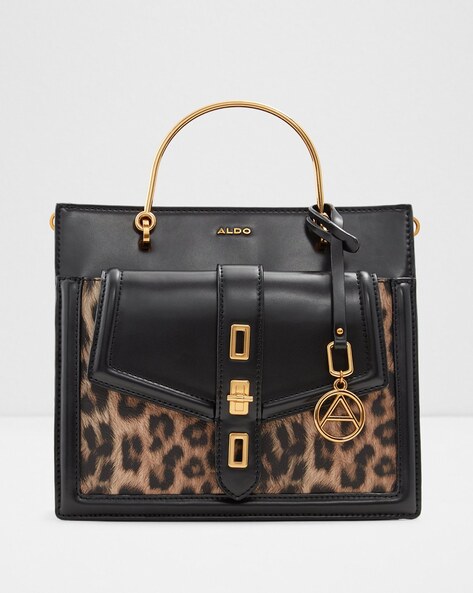 Animal Print Satchel Bag with Sling Strap