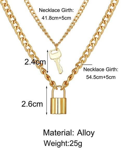 Alloy Gold Plated Lock Pendant Chain, Size: 30 cm