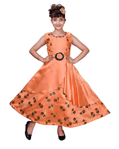 Orange Chanderi Butti Frock Dress – MEEMORA FROCKS