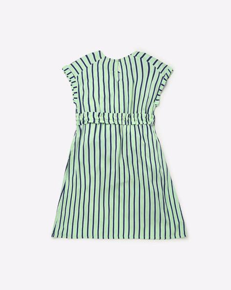 Striped A-line Dress with Drawstring Waist view 2