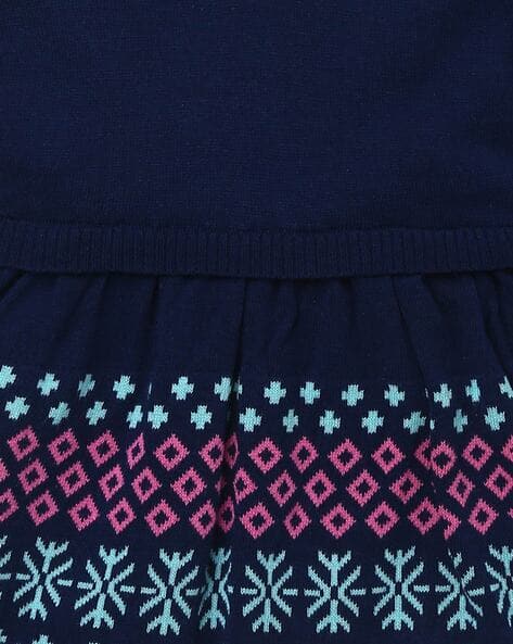Printed Flared Dress with Neckline Embellishments view 3
