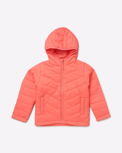 Zip Front Hooded Puffed Jacket