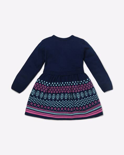 Printed Flared Dress with Neckline Embellishments view 2